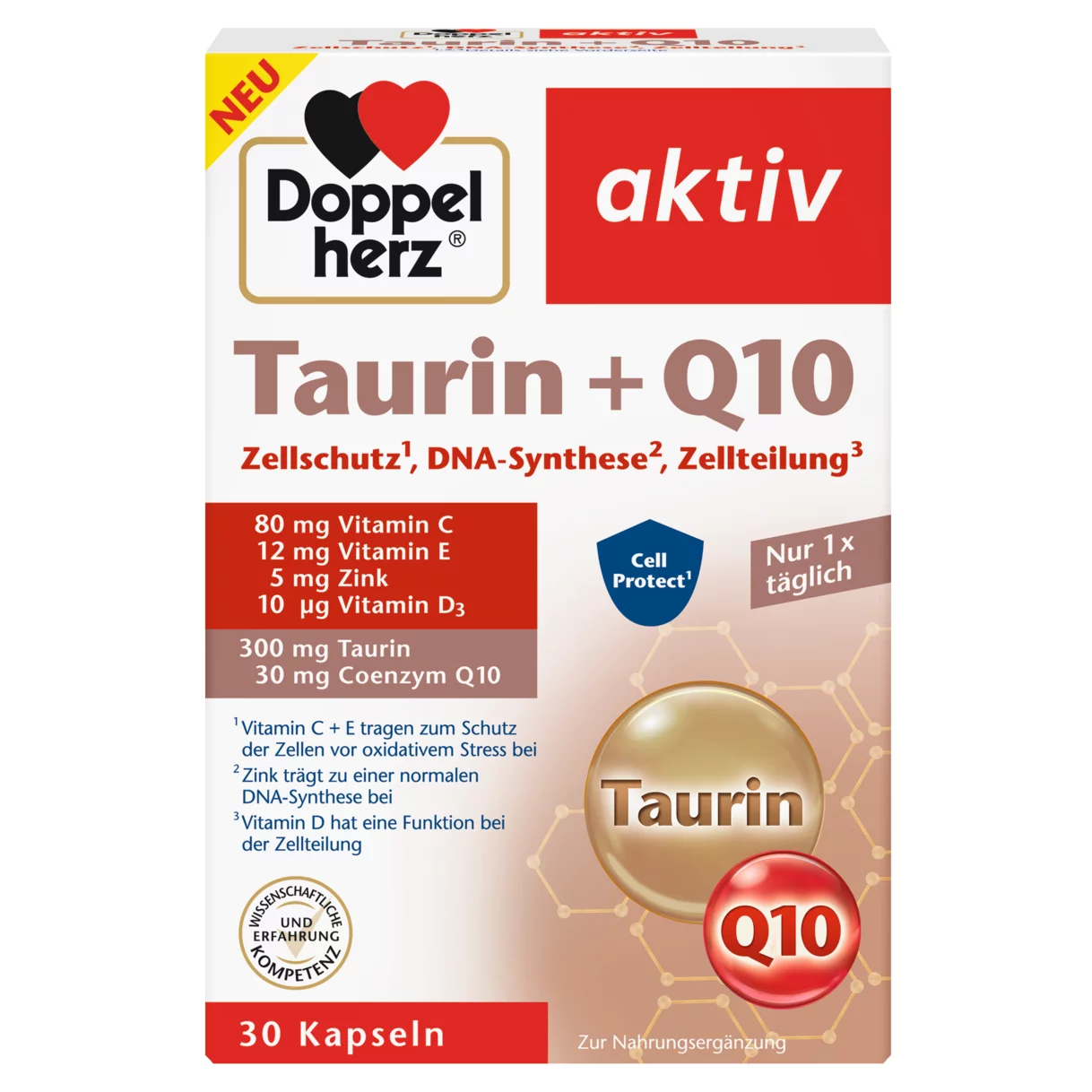 Abbildung der Produktverpackung Doppelherz aktiv Taurin + Q10 Frontansicht